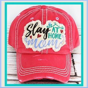 Slay At Home Mom Distressed Salmon Cap NWT